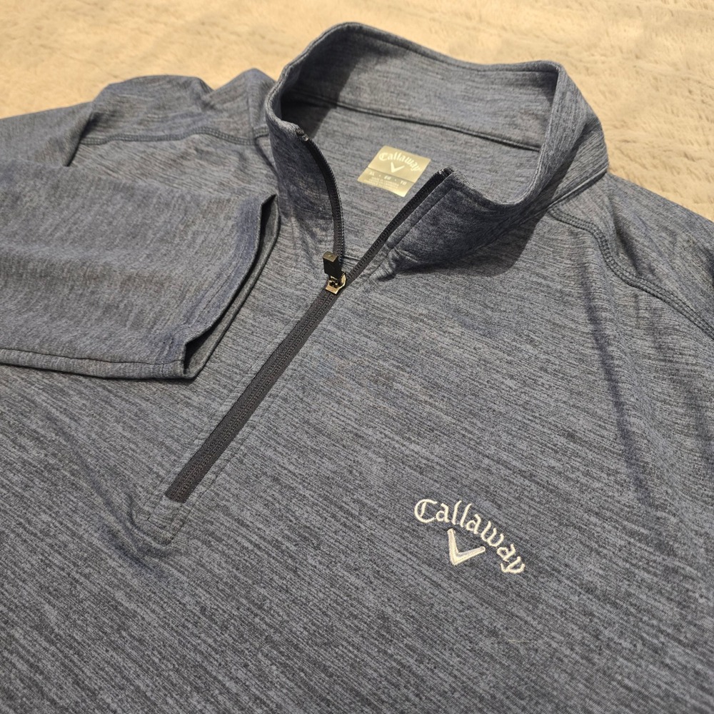 Callaway Mens XL Blue Heathered‎ Quarter Zip Golf Pullover Long Sleeve Shirt